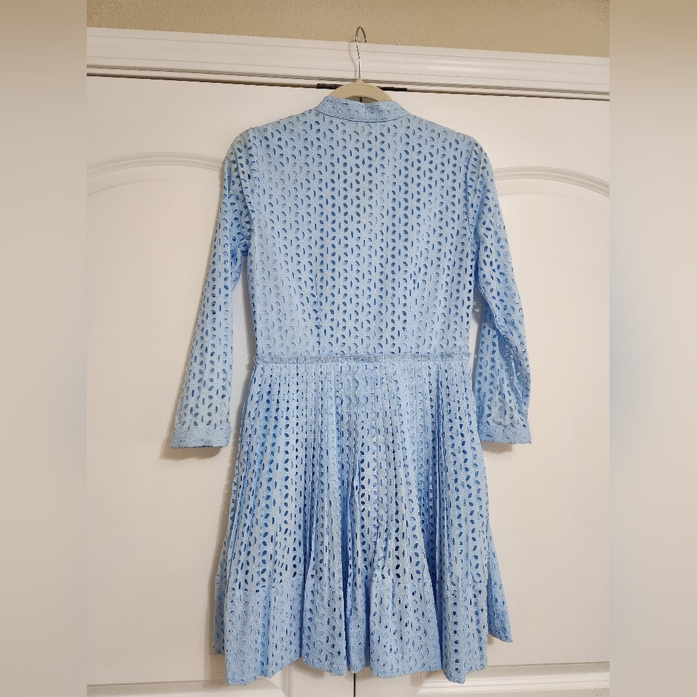 Michael Kors Light Blue Eyelet Long Sleeve Button Dress - Picture 3 of 12